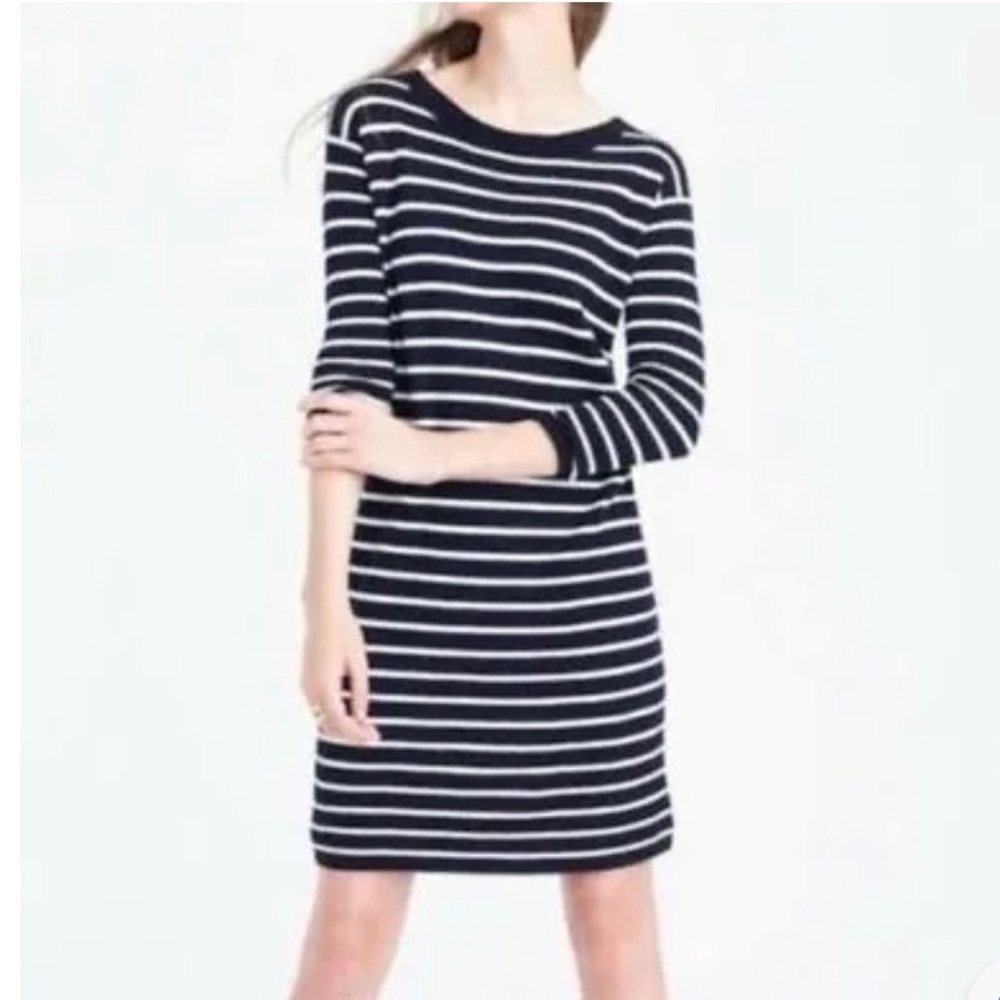 J. Crew Black and White Striped Long Sleeve Dress